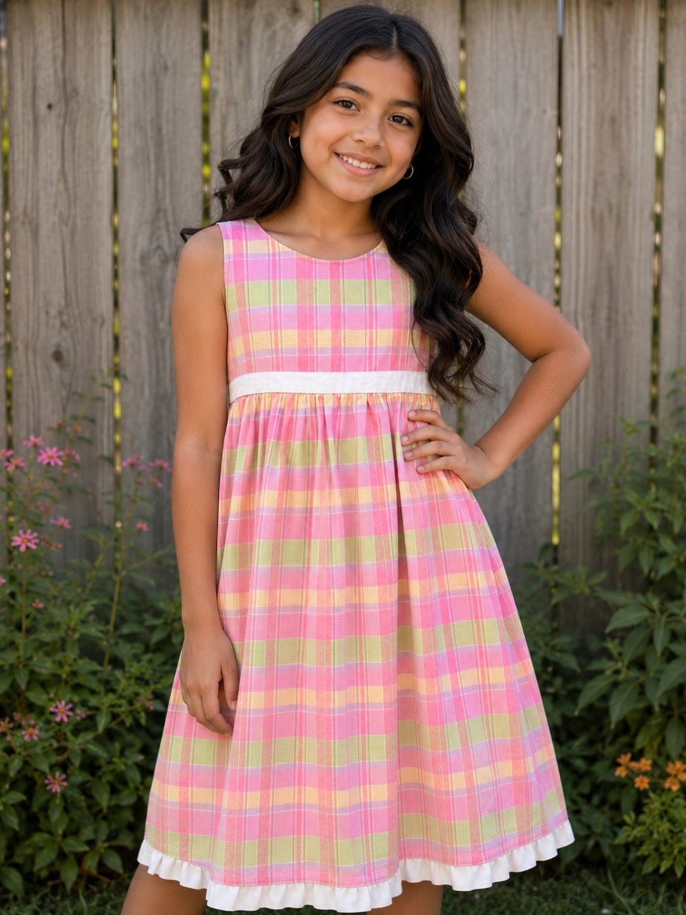 Vintage 70s Handmade Pink Gingham Plaid Sundress Sz LG